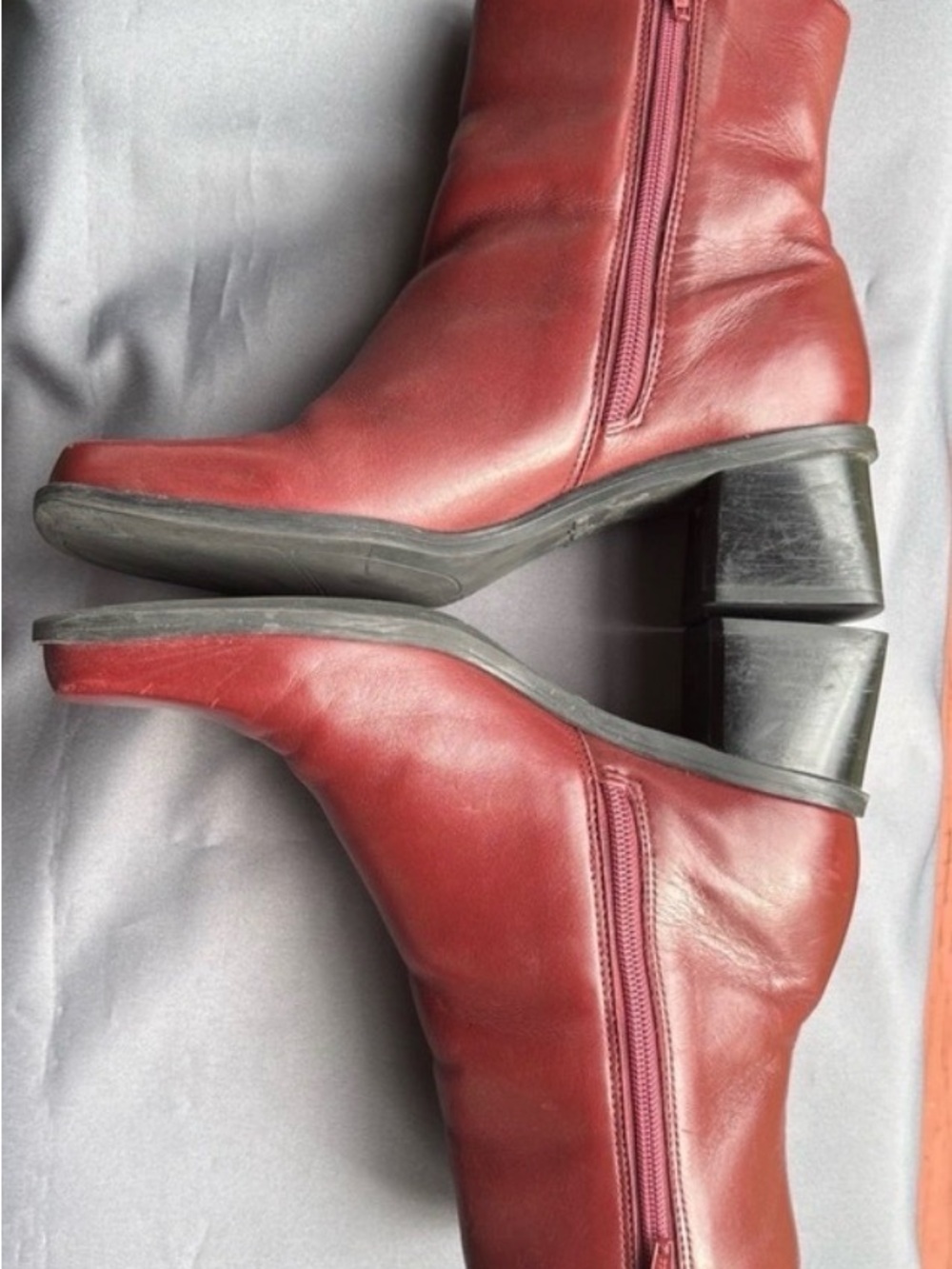 VTG Naturalizer Burgundy Leather Boots 90's Square Toe Block Heel Made In Brazil